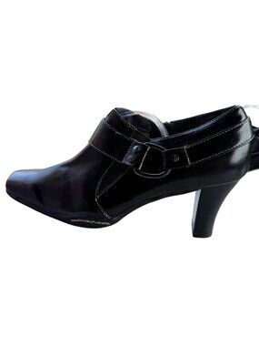 Aerosoles Faux Leather Black Ankle Boots w/Side Zipper & Buckle Women Size 7.5M